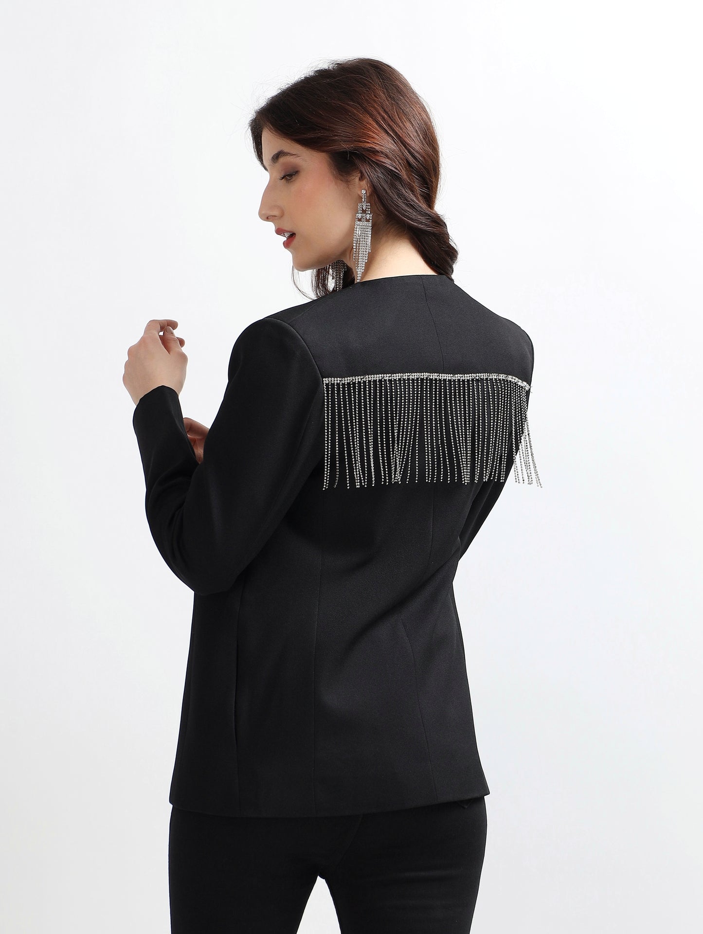 Black Double-Breasted Embellished Blazer