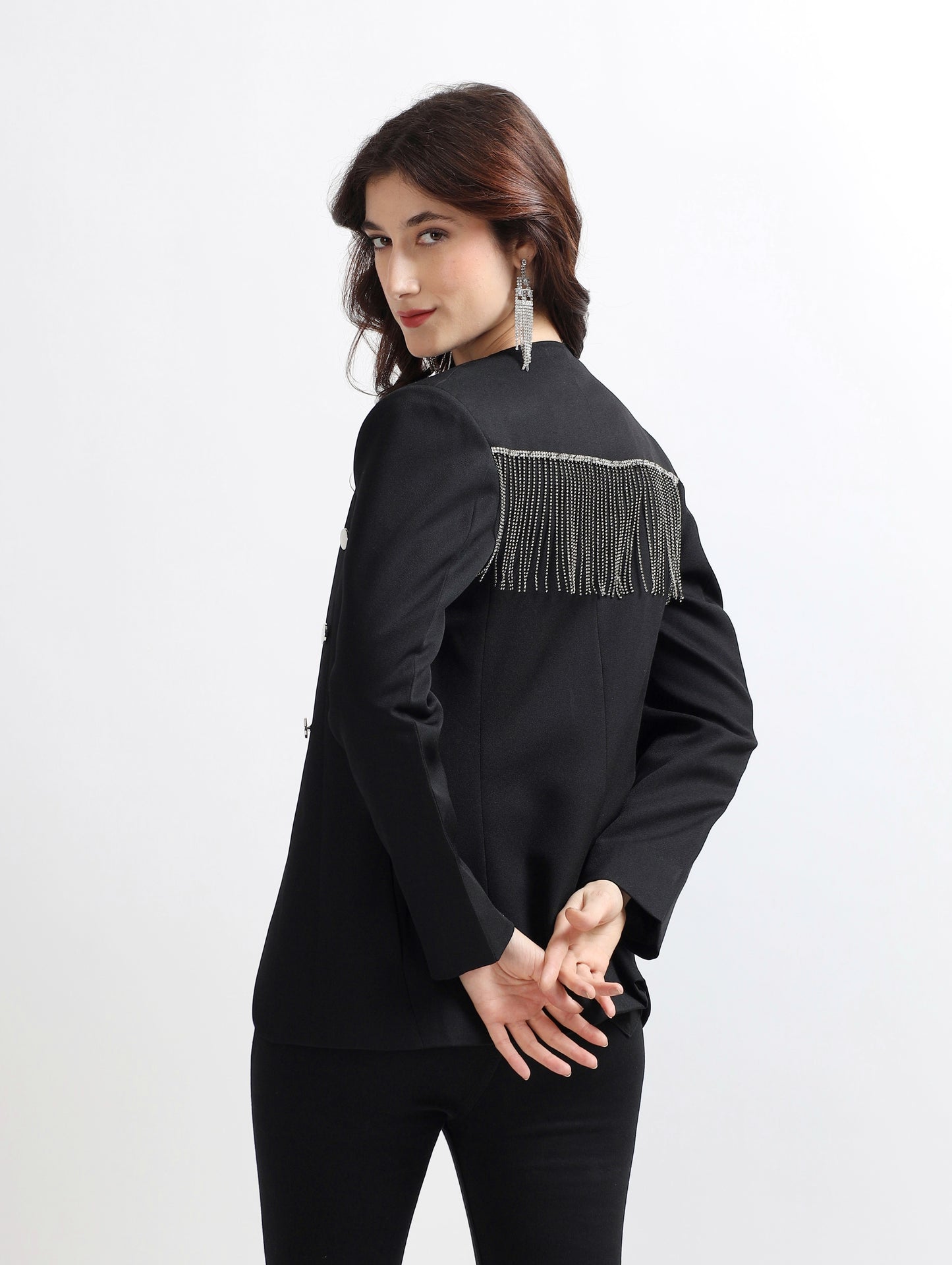 Black Double-Breasted Embellished Blazer