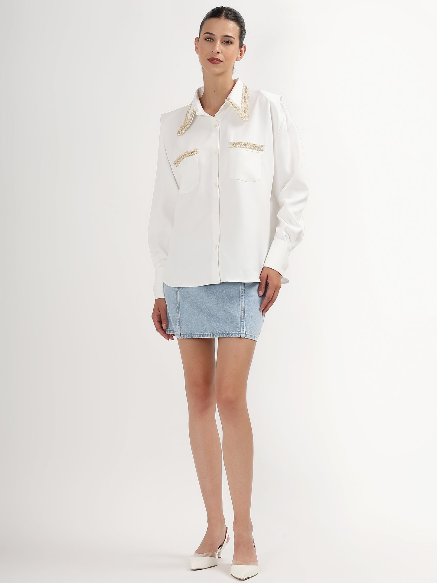 Gold Accent Power Shoulder Shirt