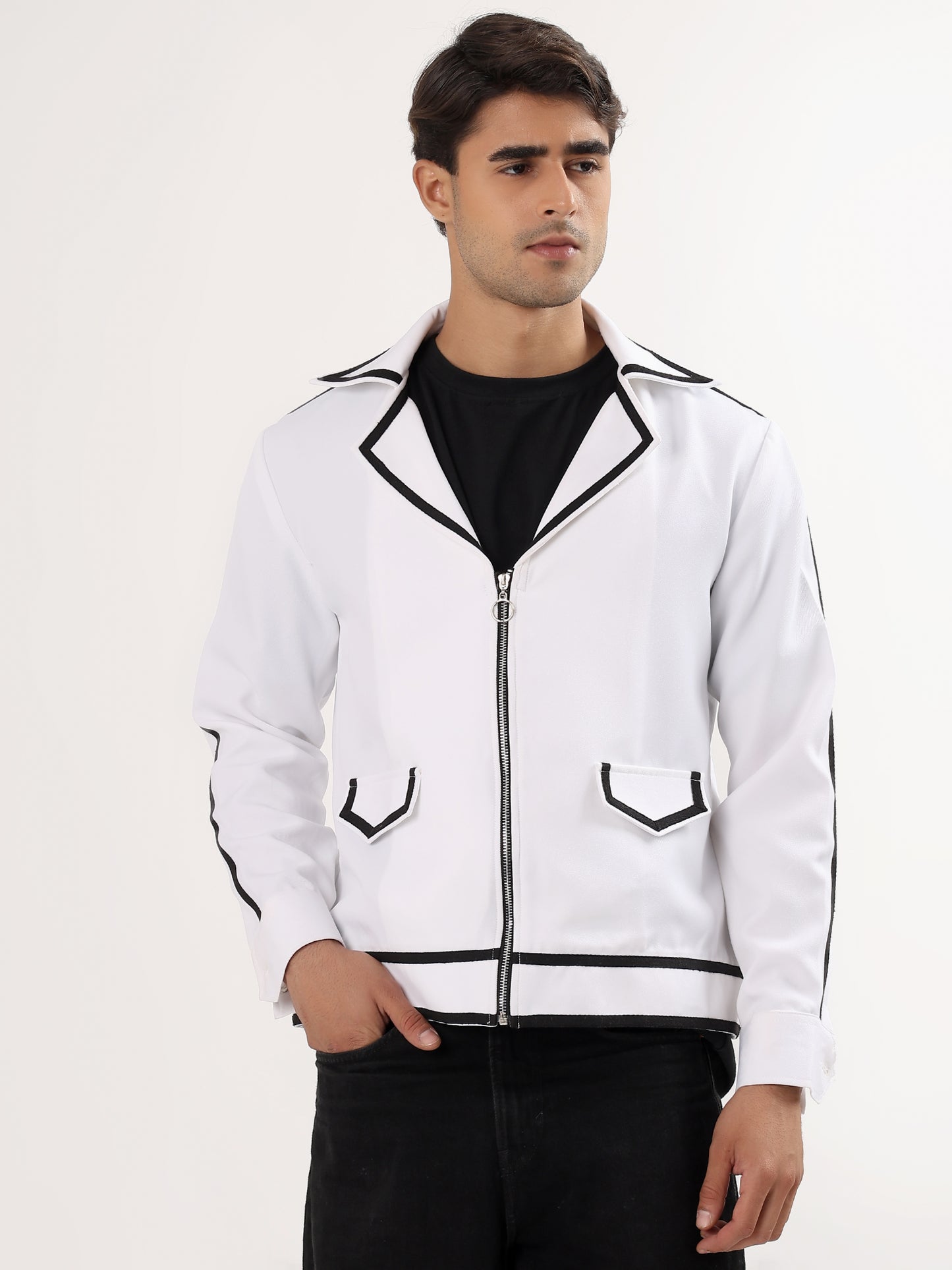 Retro Striped Trim Jacket - White