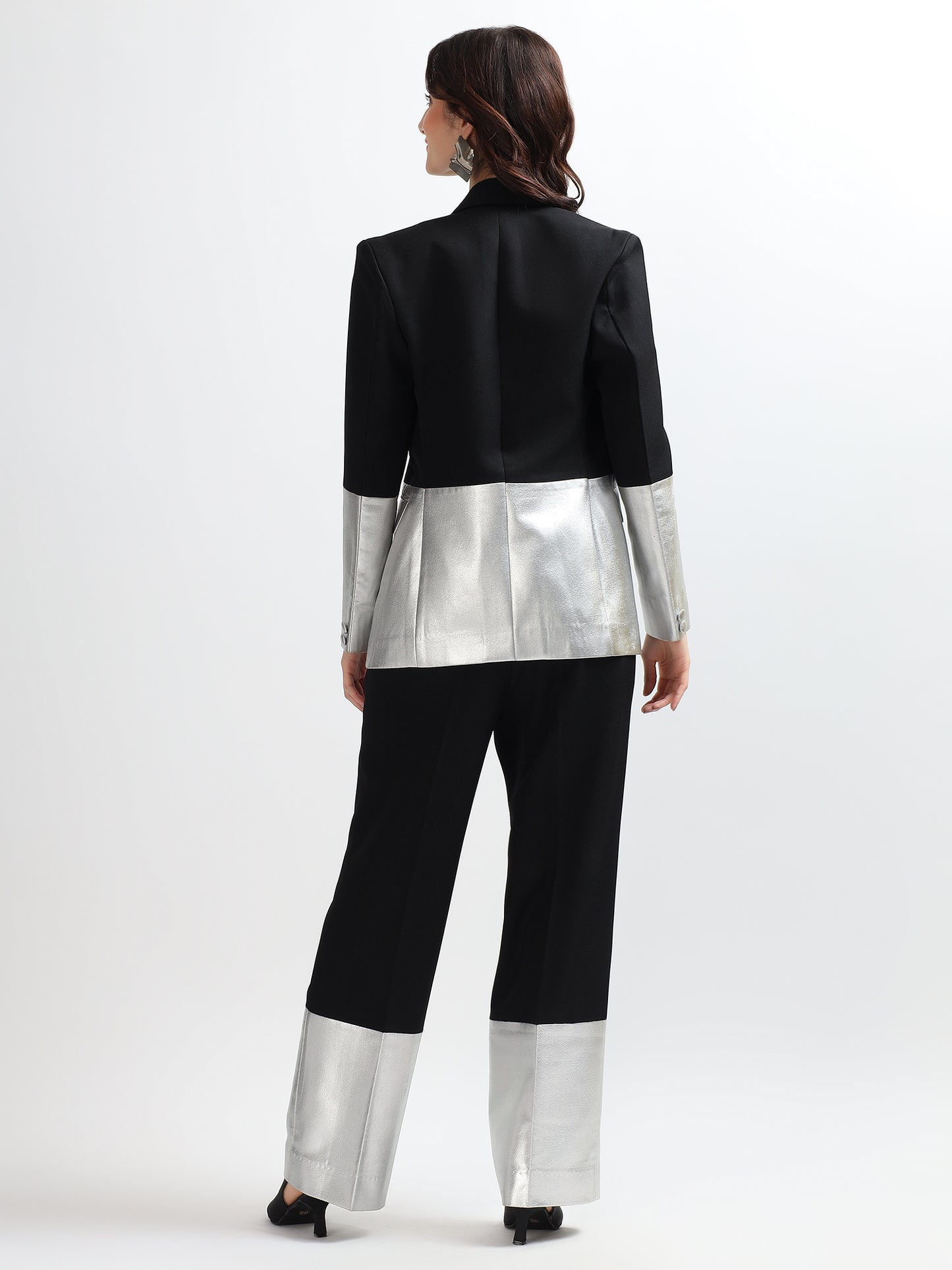 Black & Silver Colorblock Tailored Blazer
