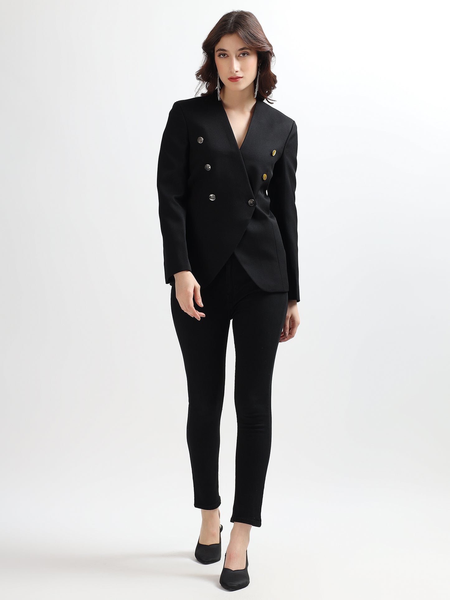 Black Double-Breasted Embellished Blazer