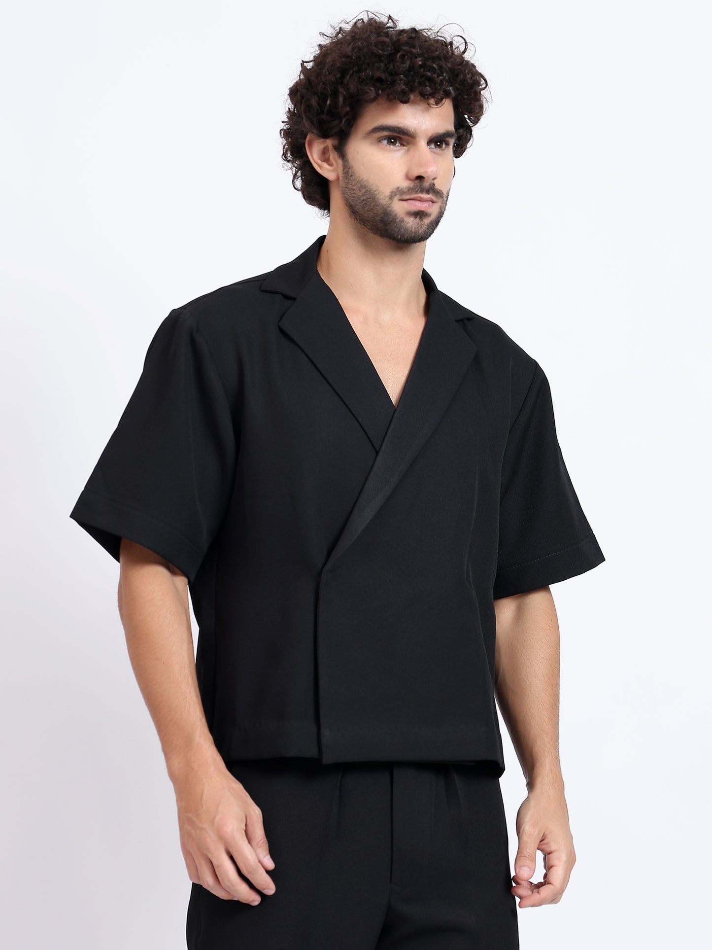 Cross Line Double Breasted Shirt - Black