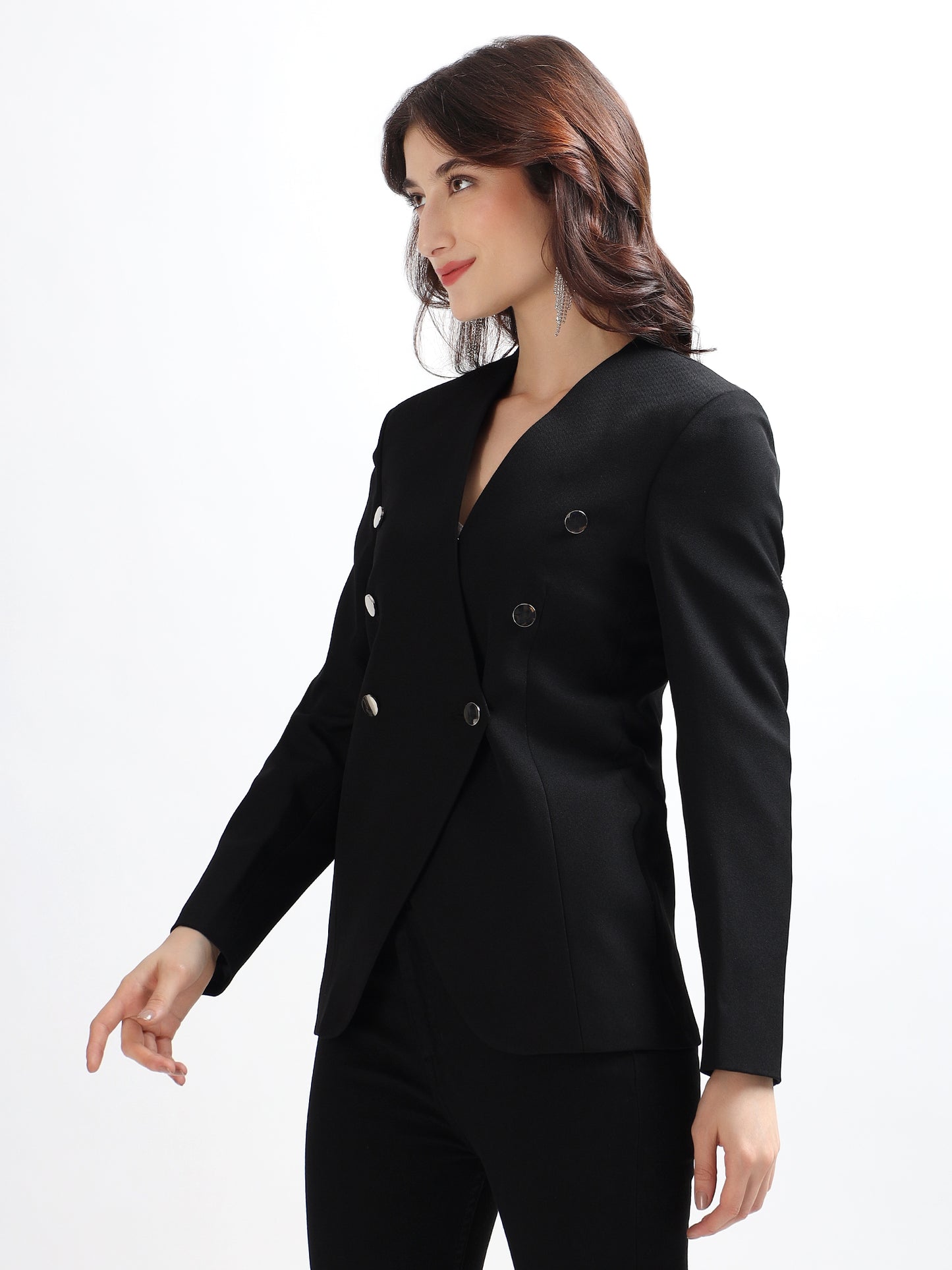Black Double-Breasted Embellished Blazer