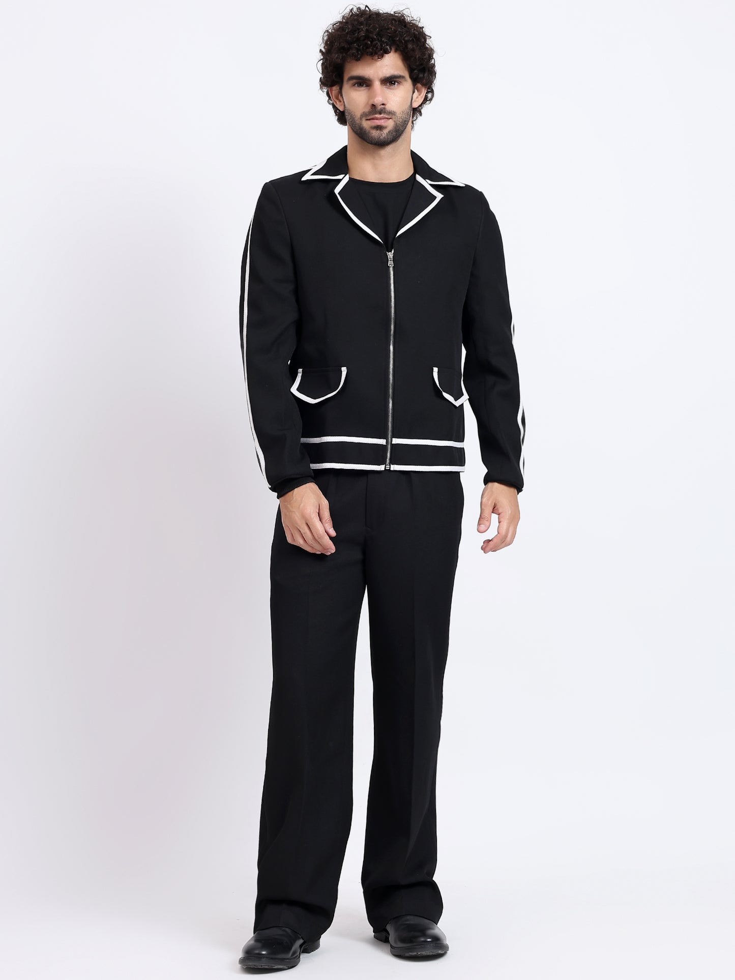 Retro Striped Trim Jacket - White