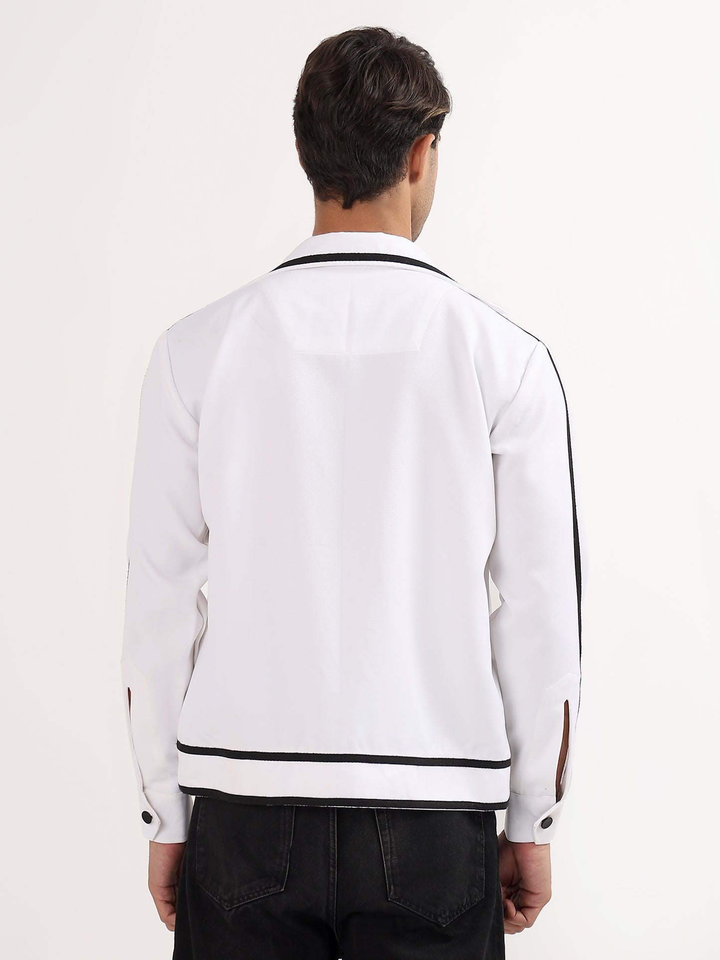 Retro Striped Trim Jacket - White