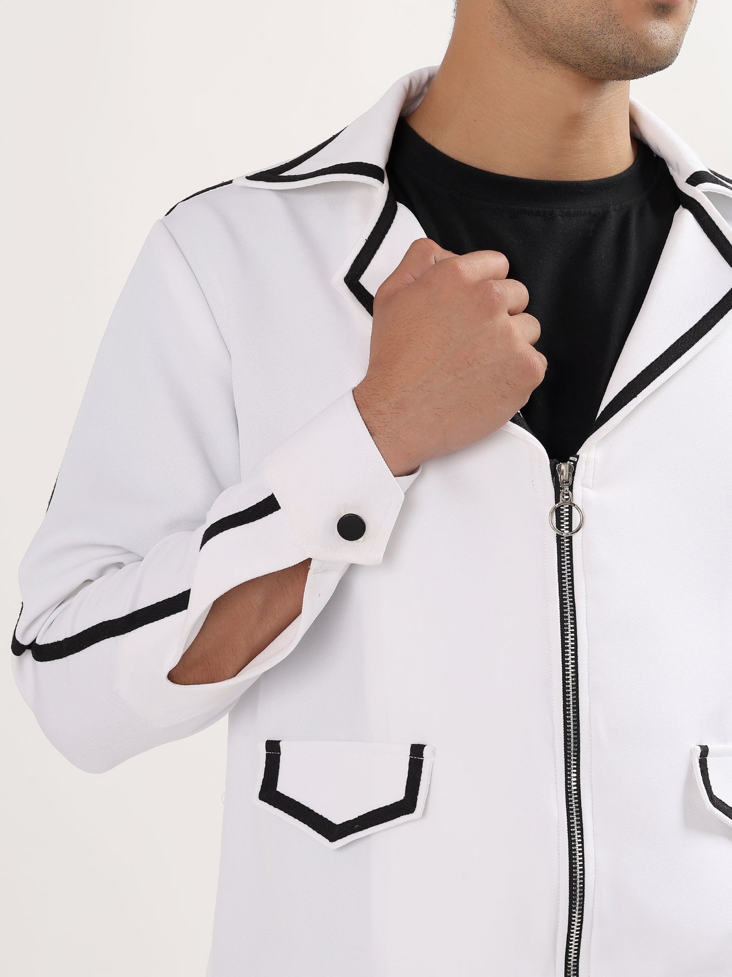 Retro Striped Trim Jacket - White