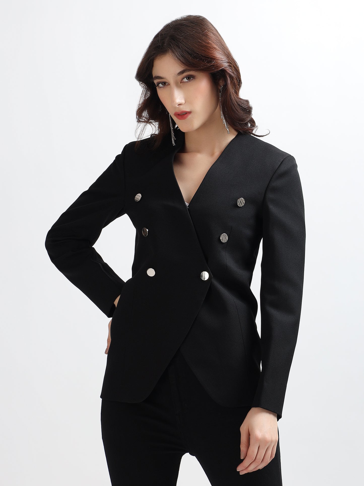 Black Double-Breasted Embellished Blazer