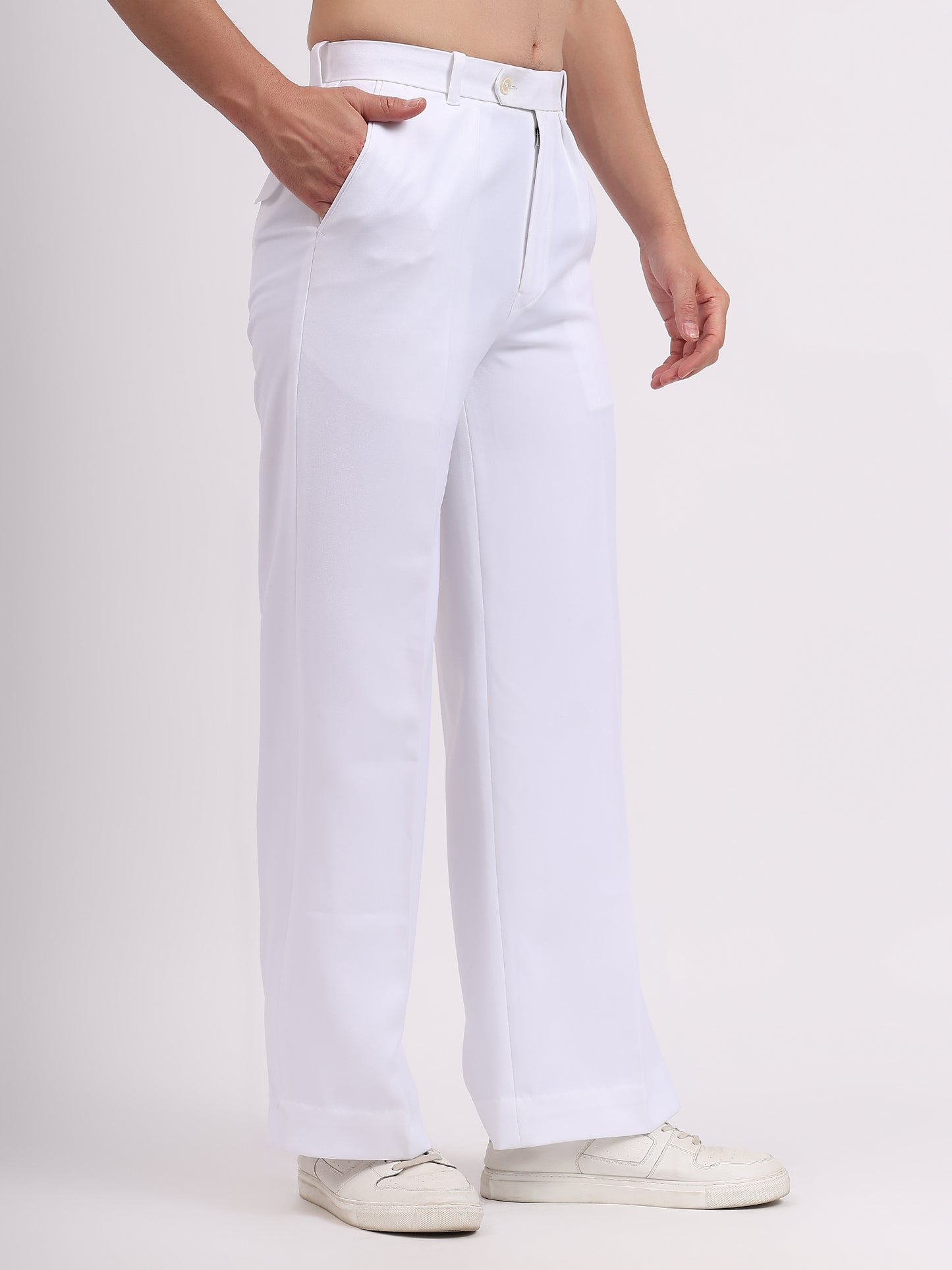Straight Edge Pleated Tailored Trousers - White