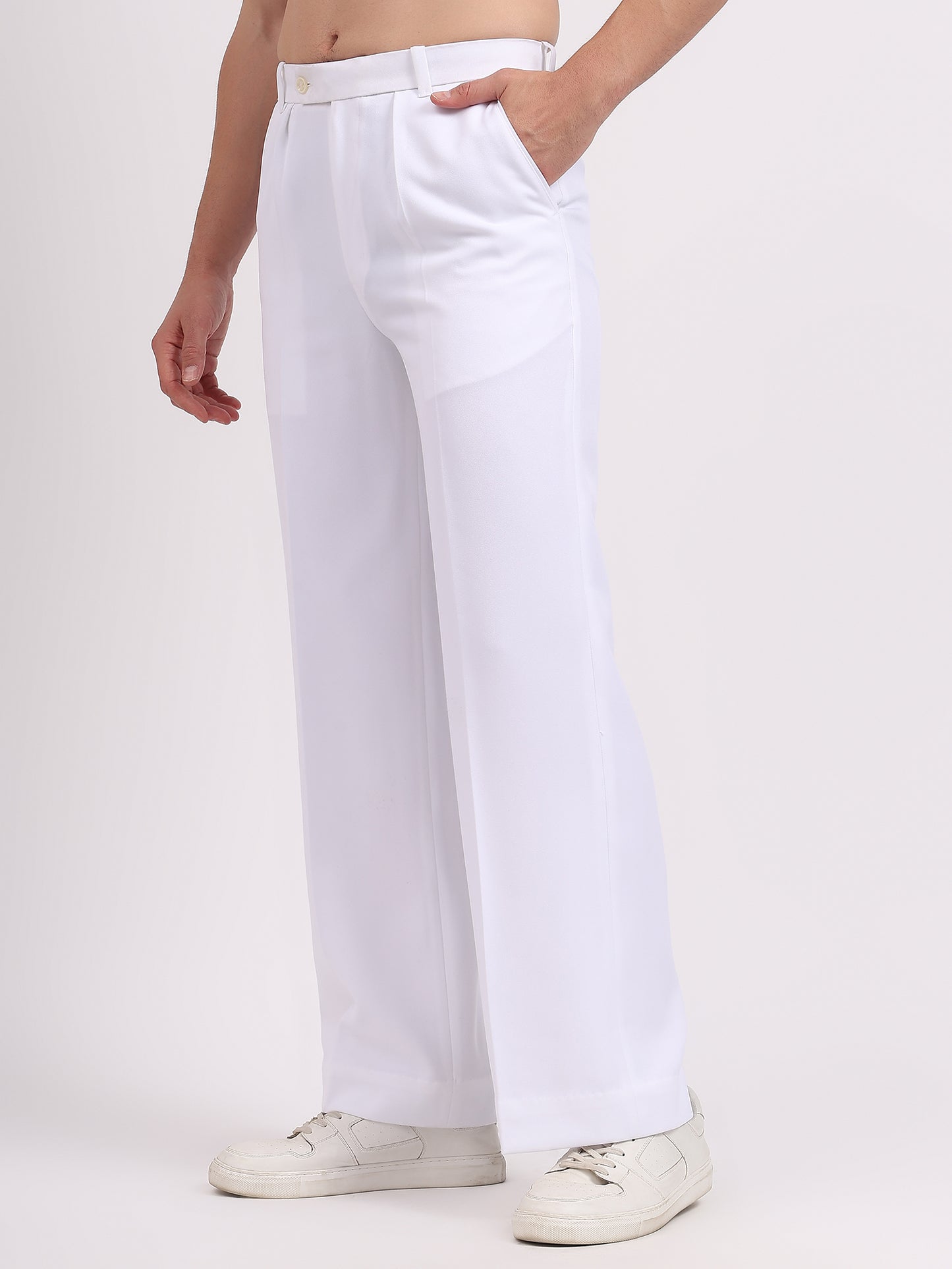 Straight Edge Pleated Tailored Trousers - White
