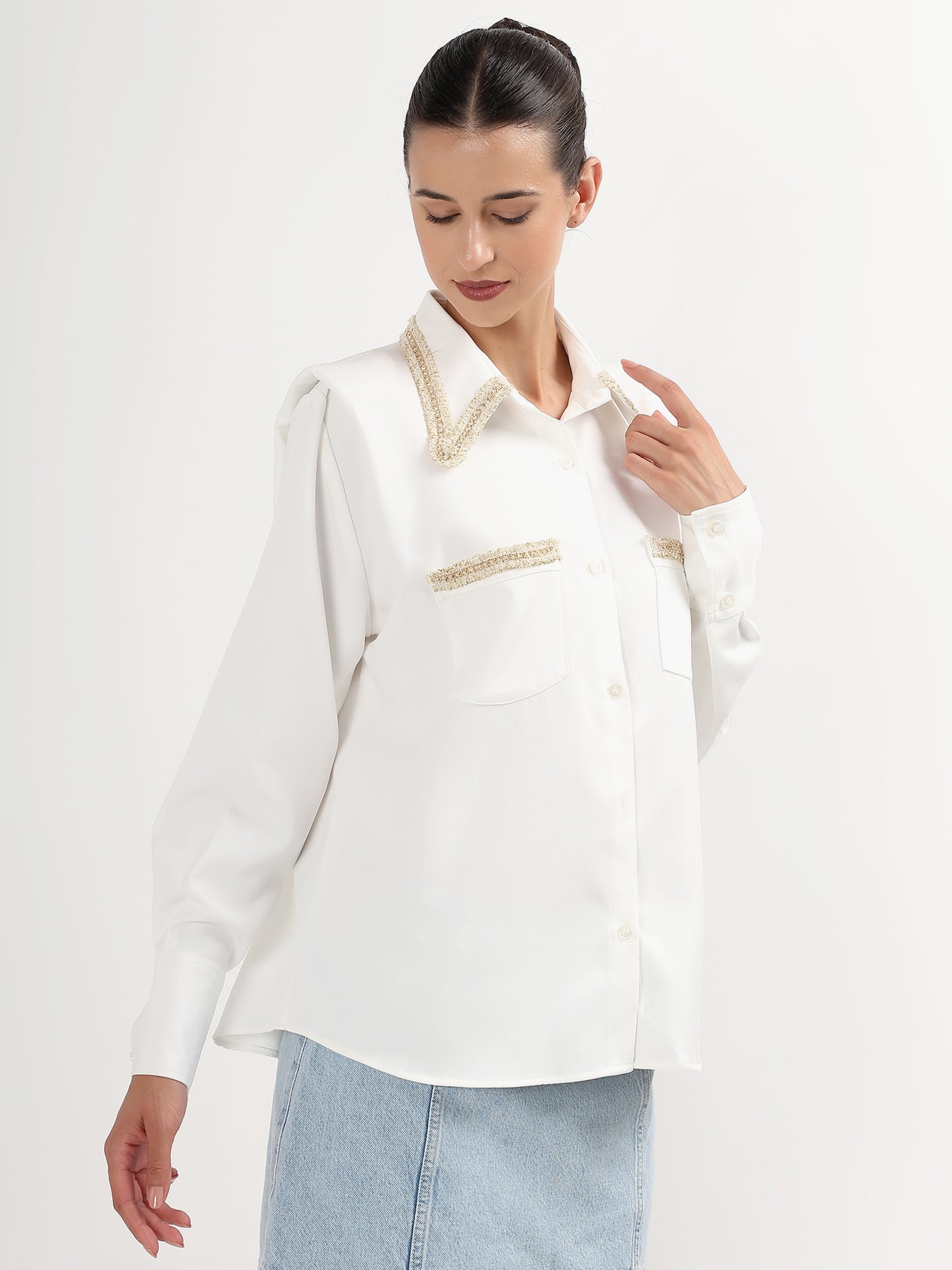 Gold Accent Power Shoulder Shirt