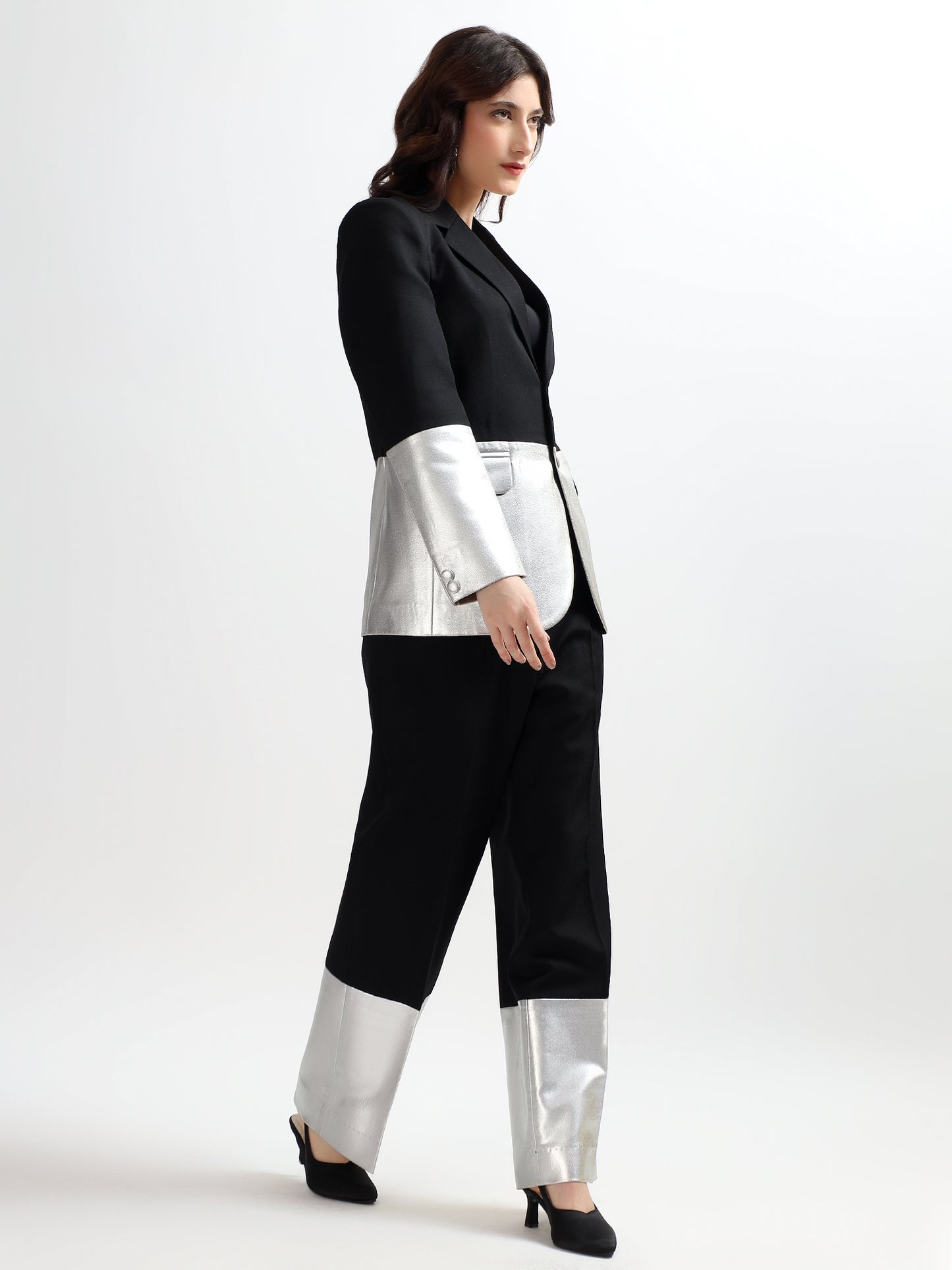 Black & Silver Colorblock Trousers