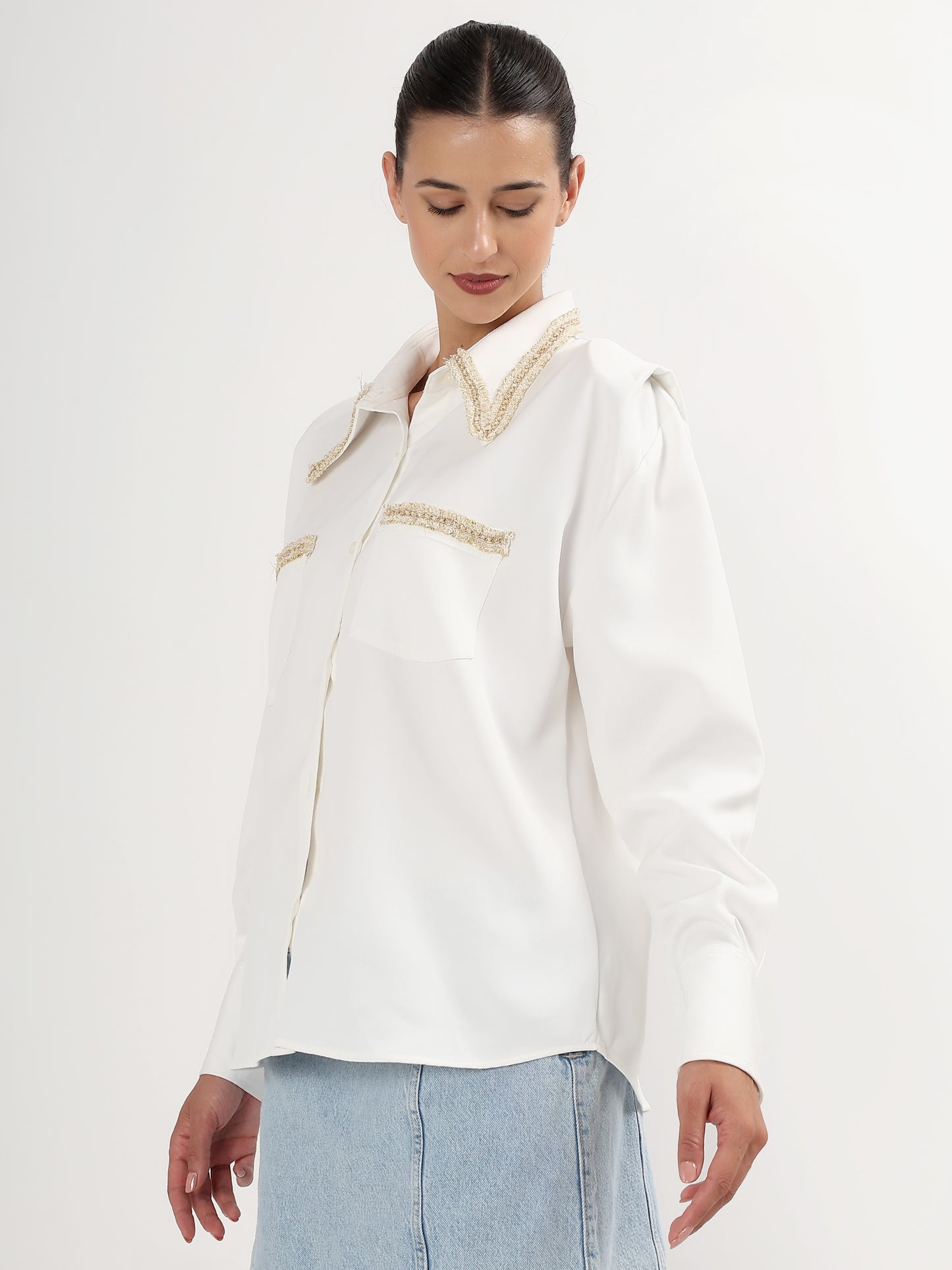 Gold Accent Power Shoulder Shirt