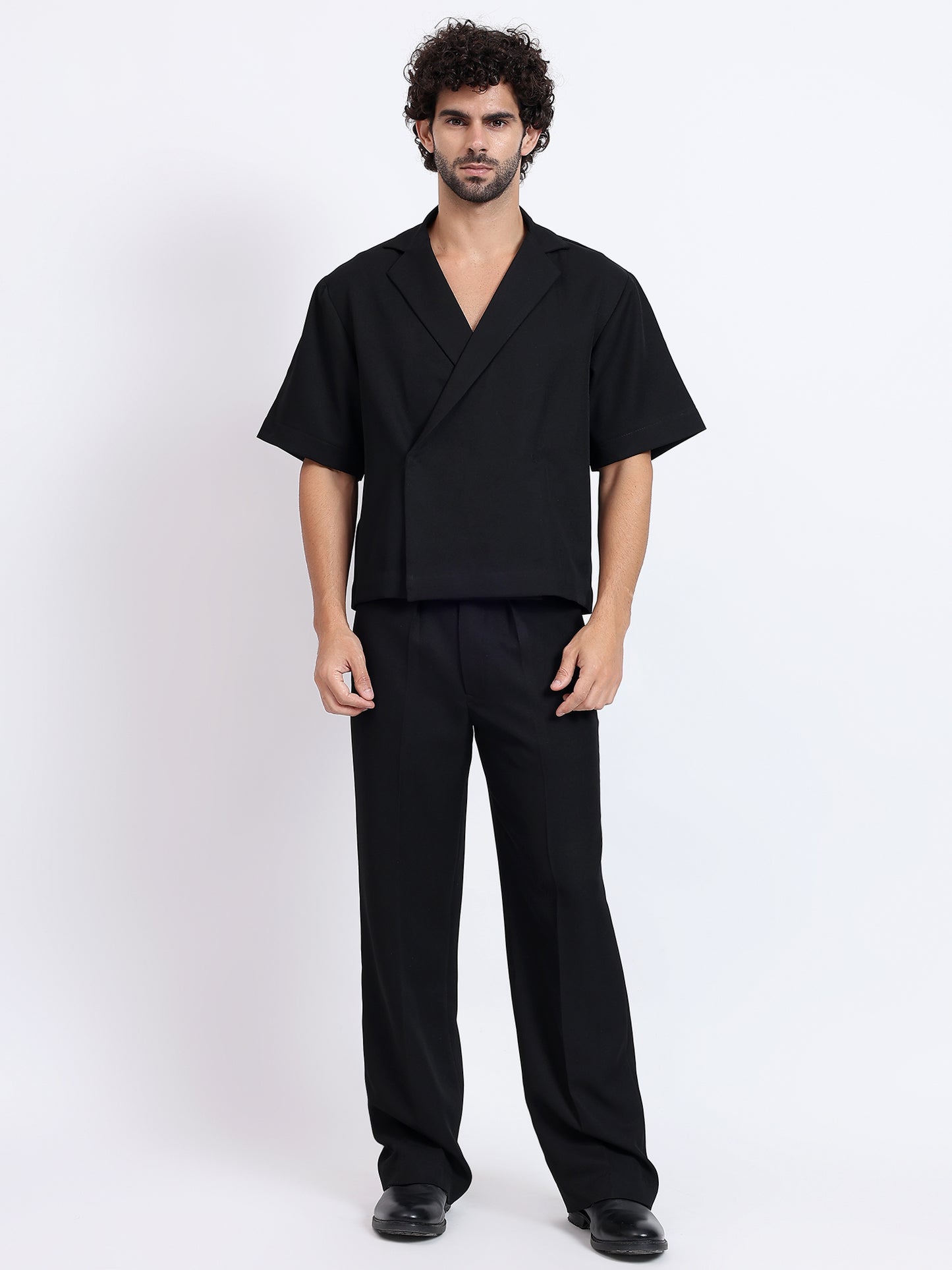 Cross Line Double Breasted Shirt - Black