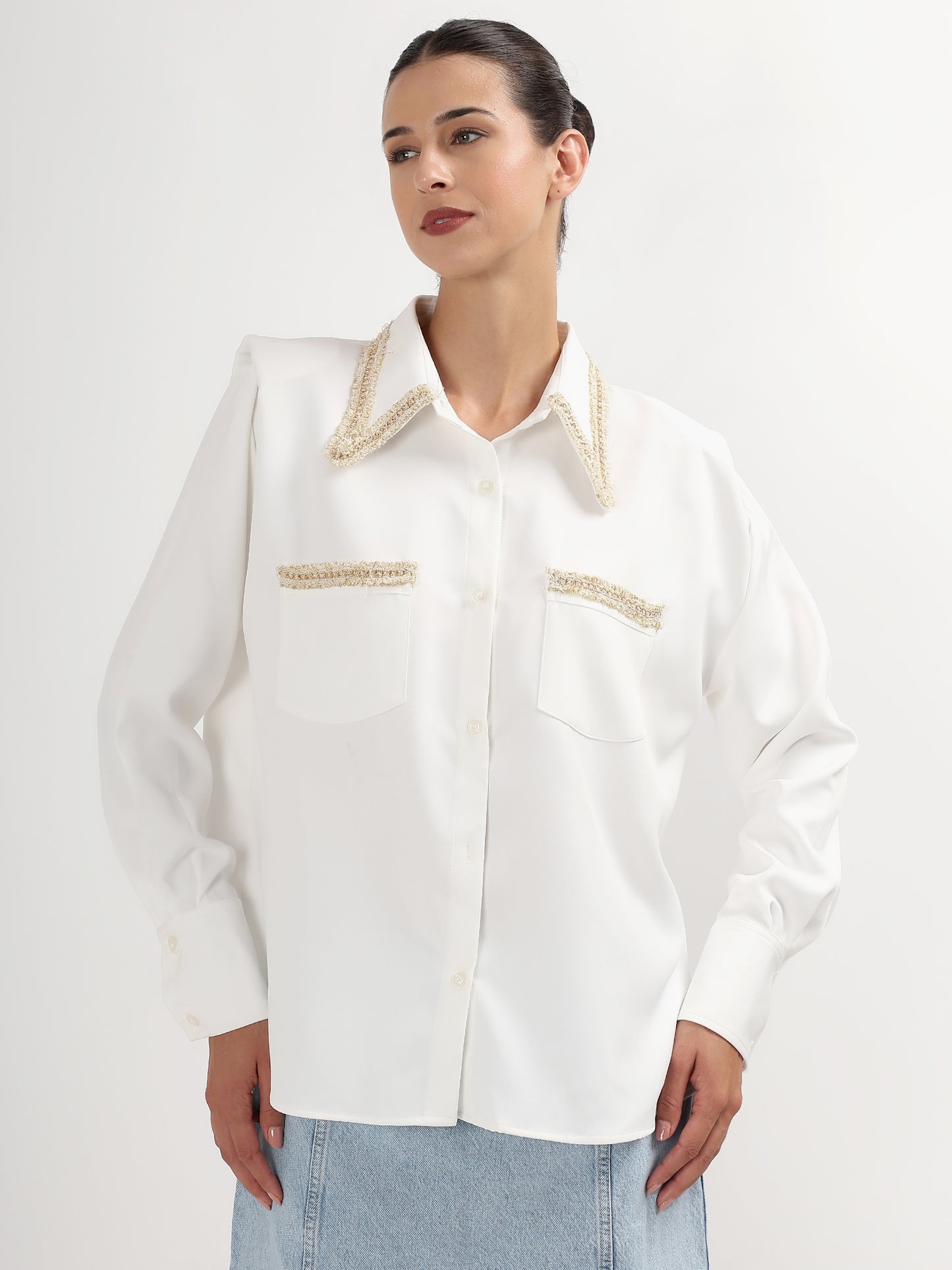 Gold Accent Power Shoulder Shirt