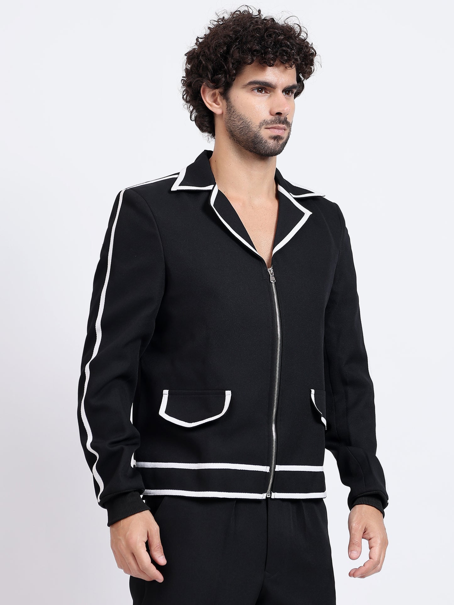 Retro Striped Trim Jacket - White