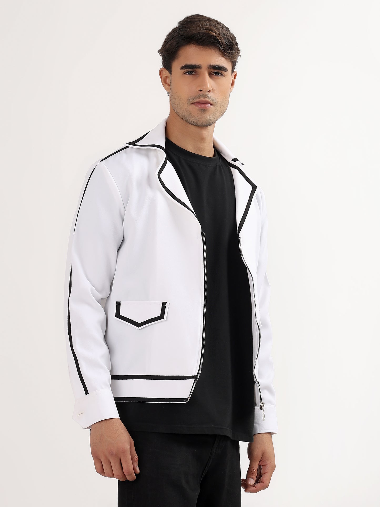Retro Striped Trim Jacket - White