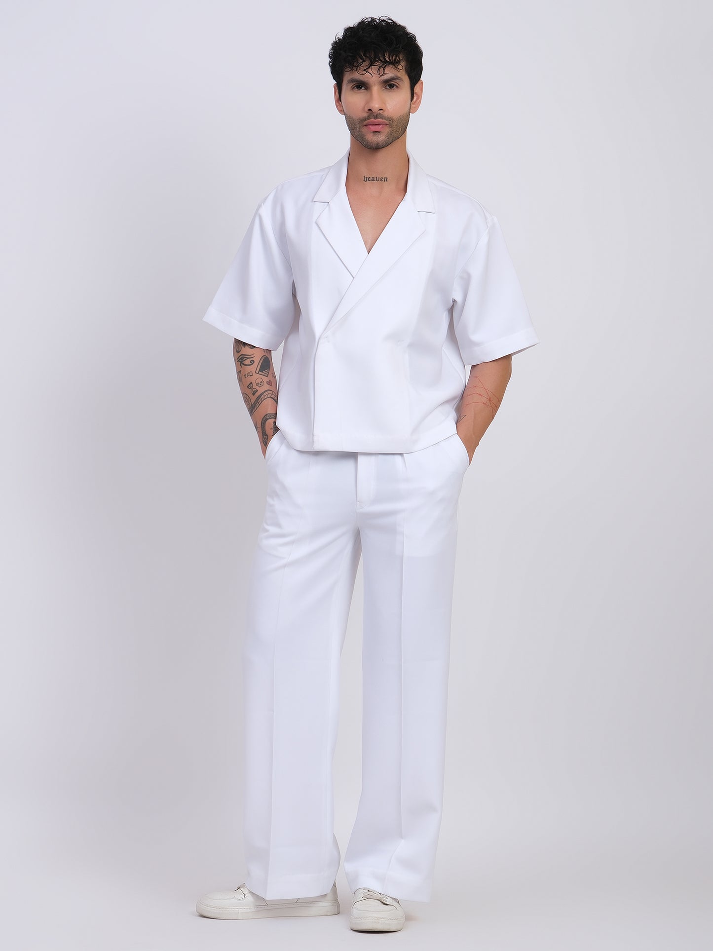 Cross Line Double Breasted Shirt - White