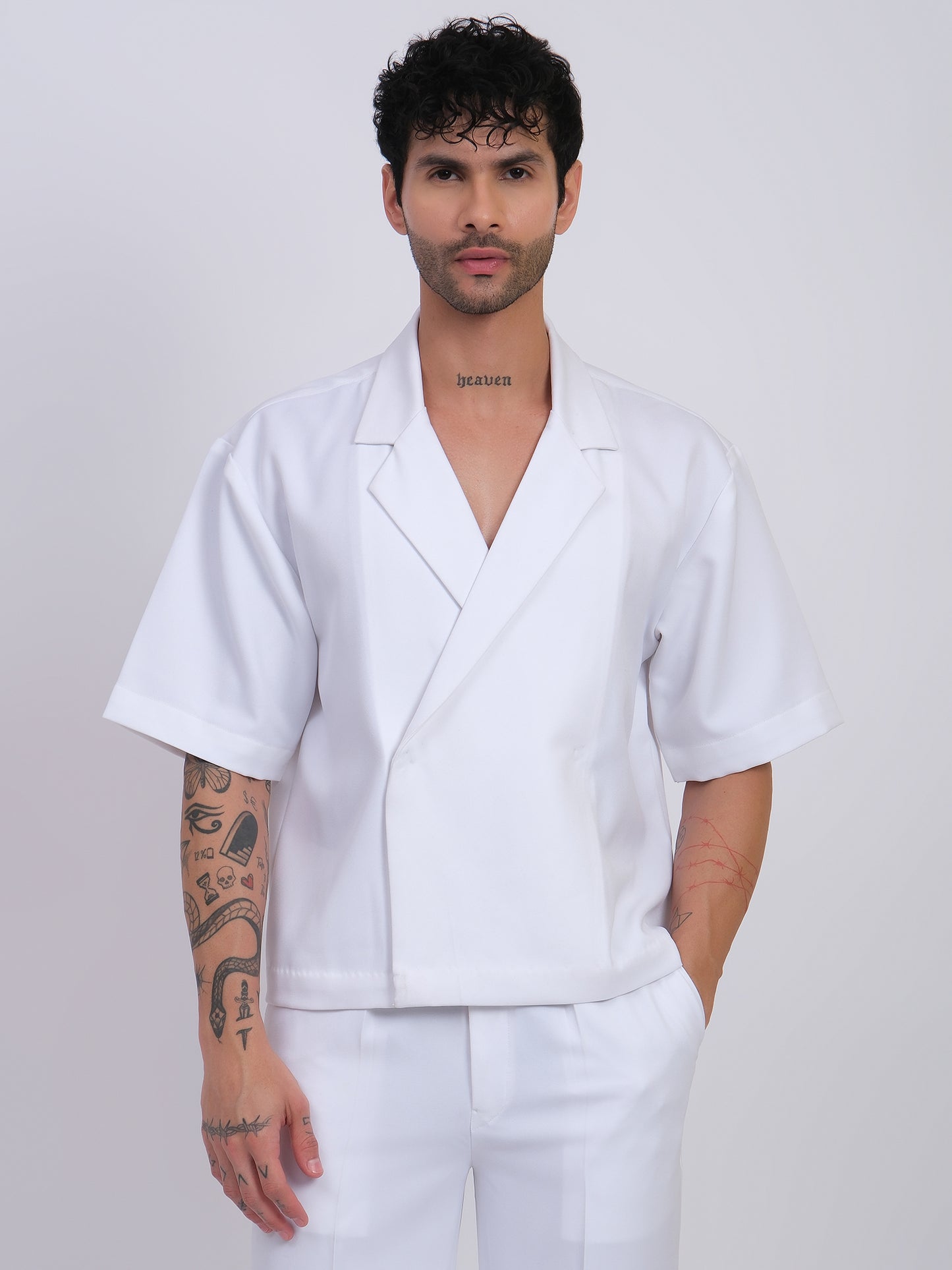 Cross Line Double Breasted Shirt - White