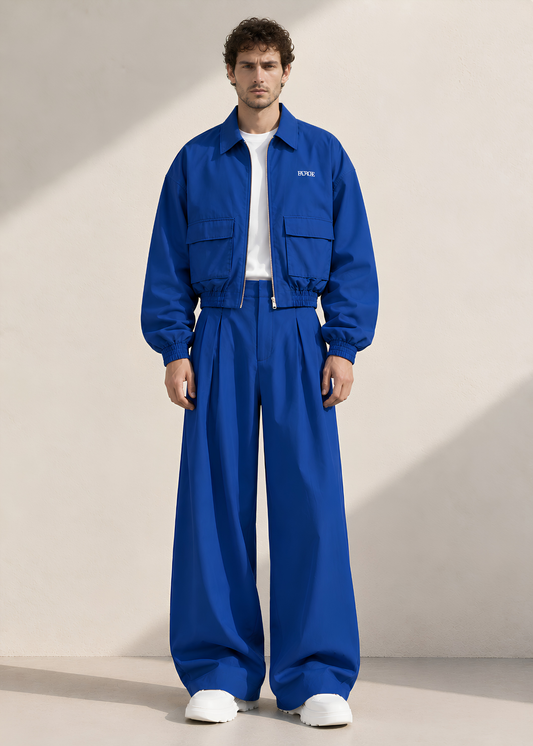 Architectural Cropped Bomber Set - Medium-Deep Blue