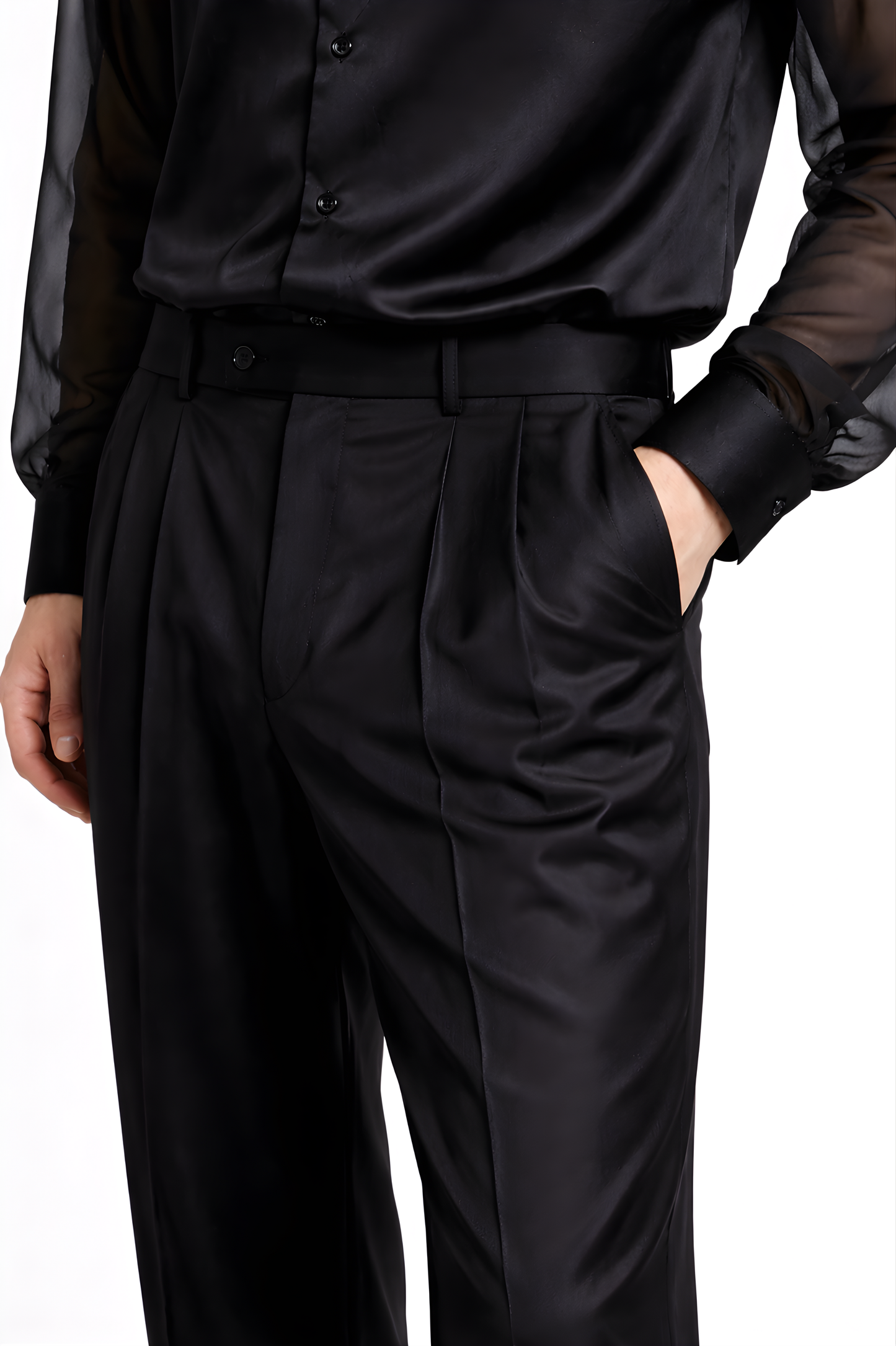 Black Satin Straight-Leg Trousers - SS Vol. 11