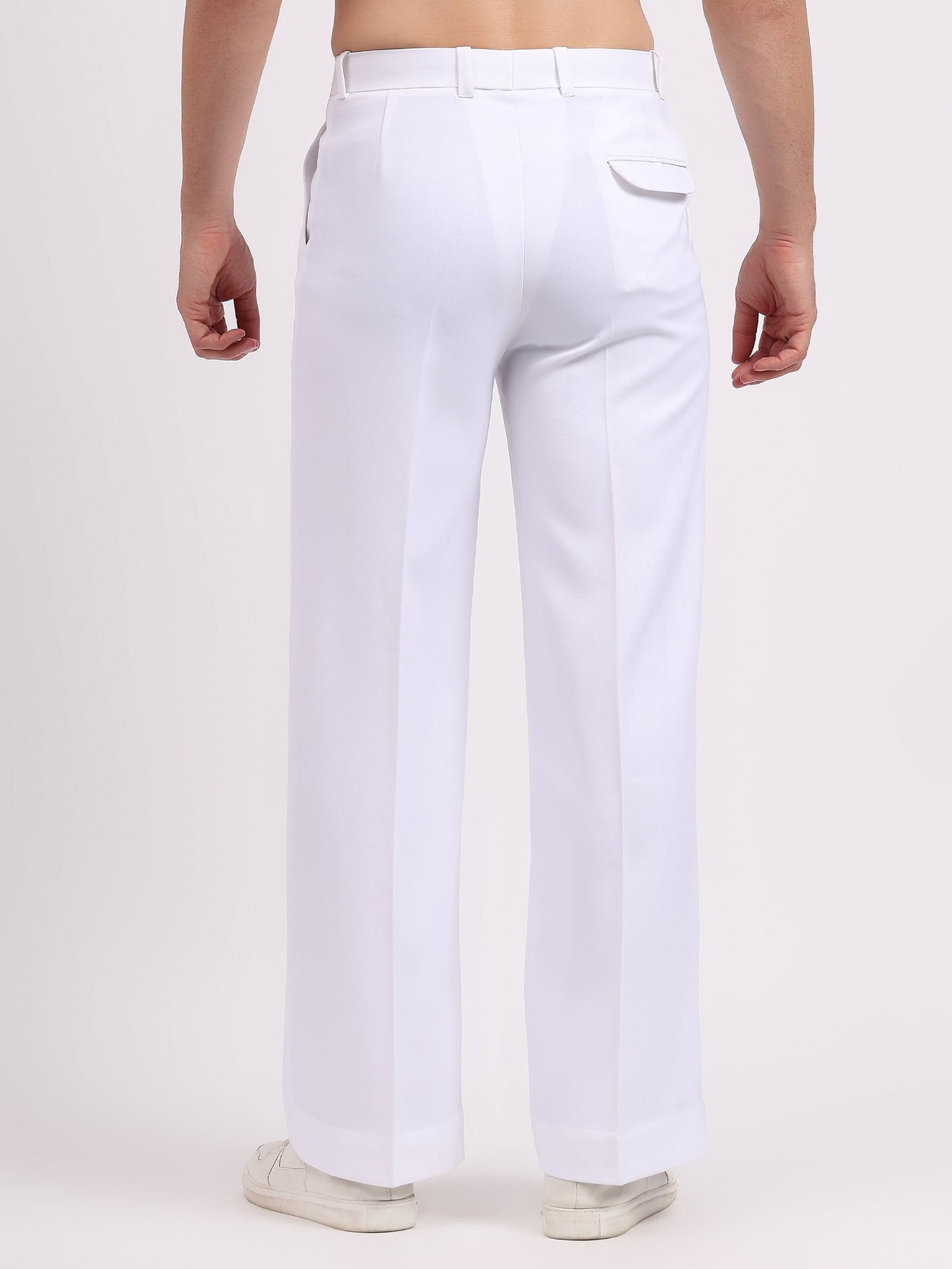 Straight Edge Pleated Tailored Trousers - White