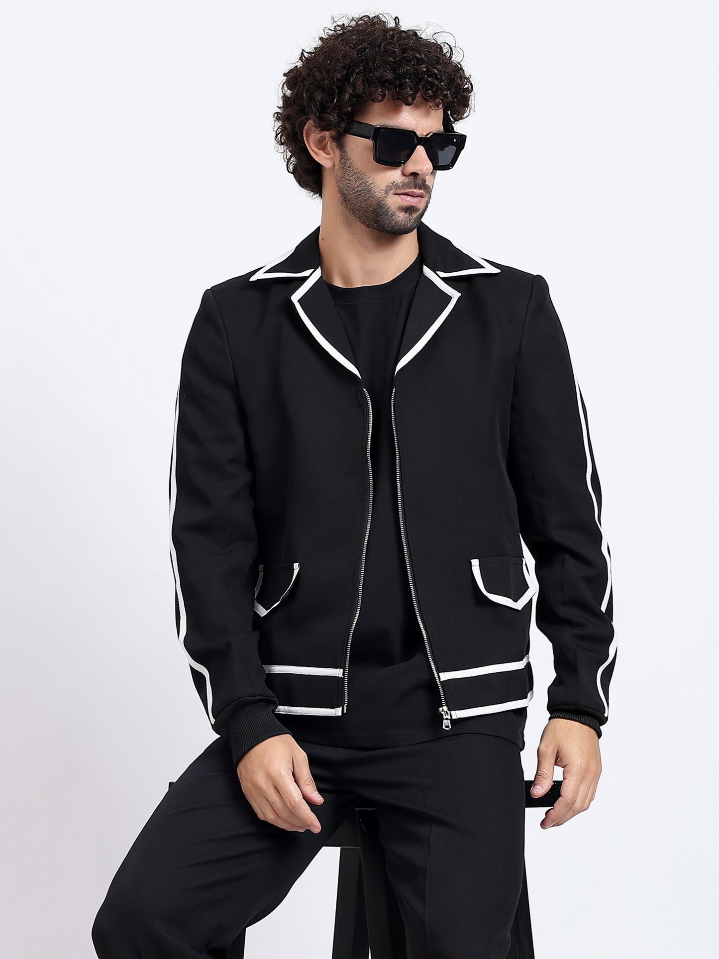 Retro Striped Trim Jacket - White