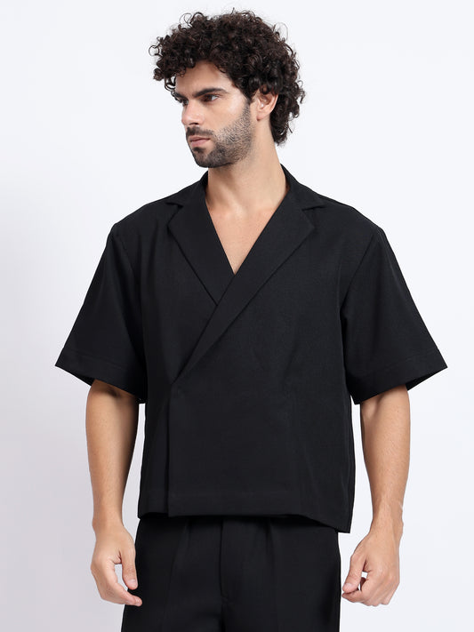 Cross Line Double Breasted Shirt - Black