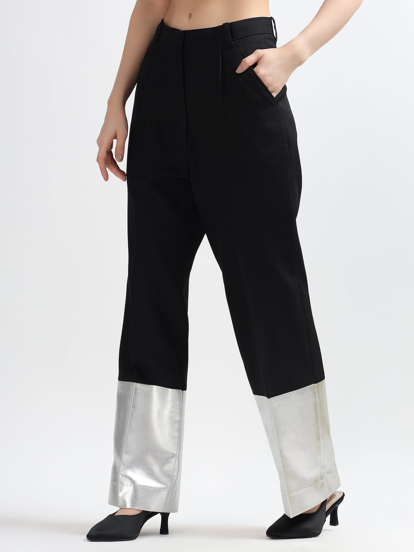 Black & Silver Colorblock Trousers