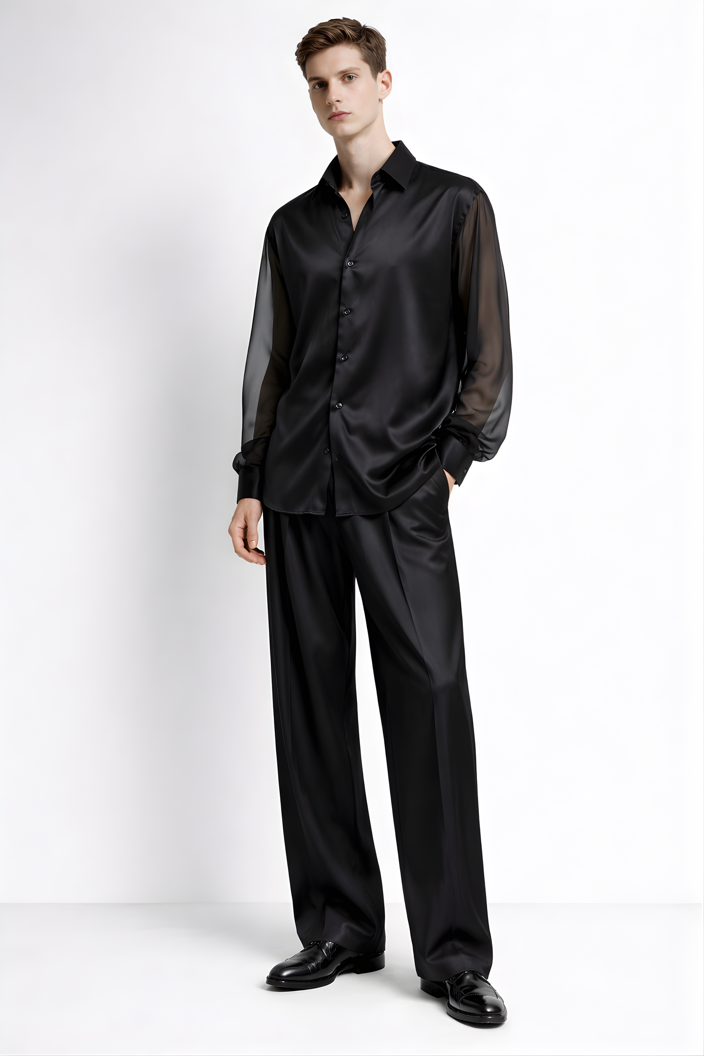 Black Satin Shirt / Organza Sleeves - SS Vol. 11