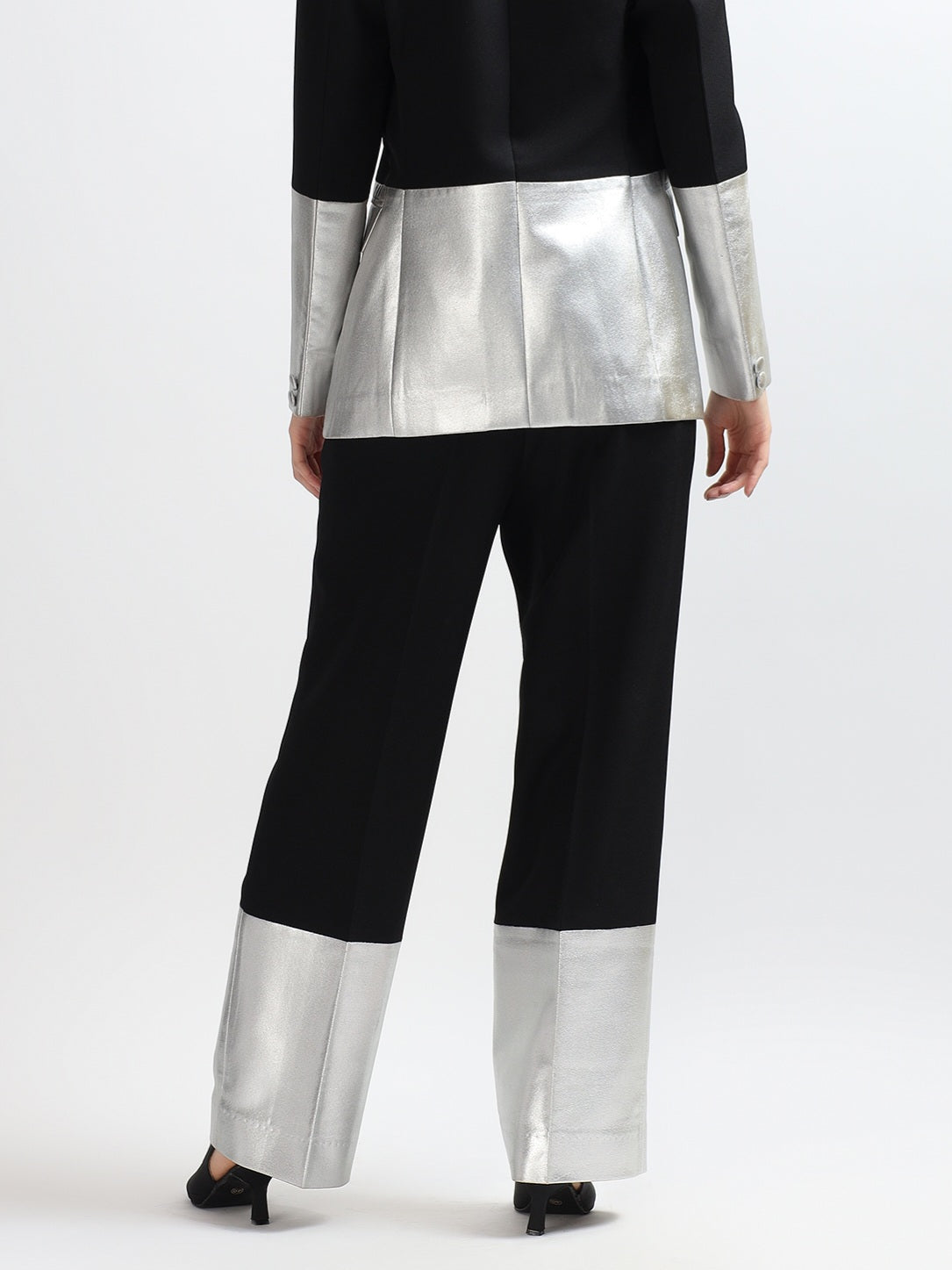 Black & Silver Colorblock Trousers