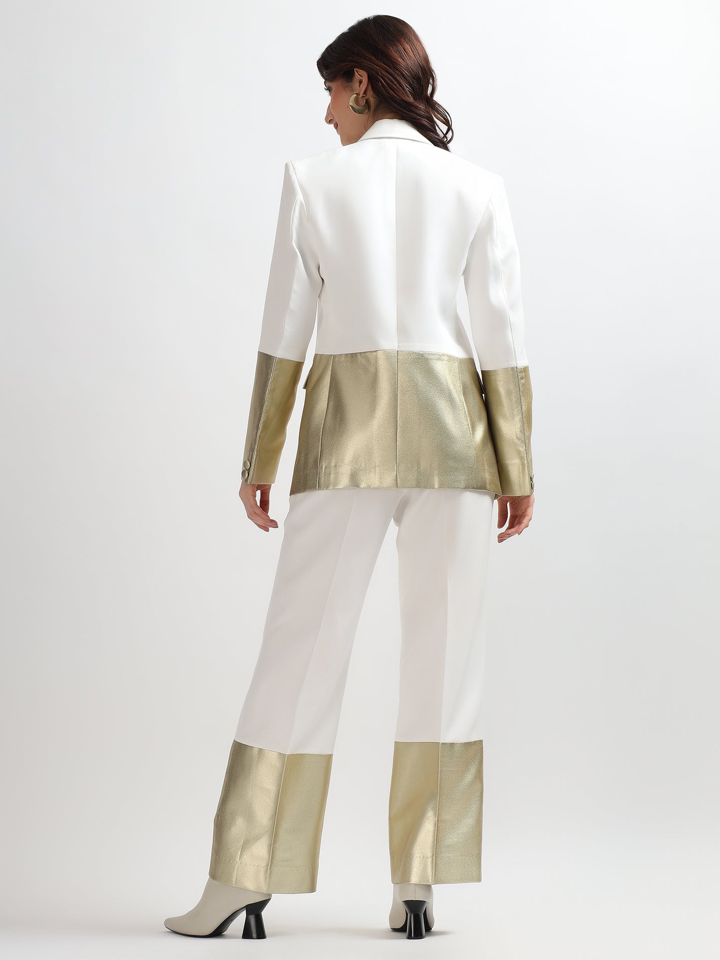 White & Gold Colorblock Trousers