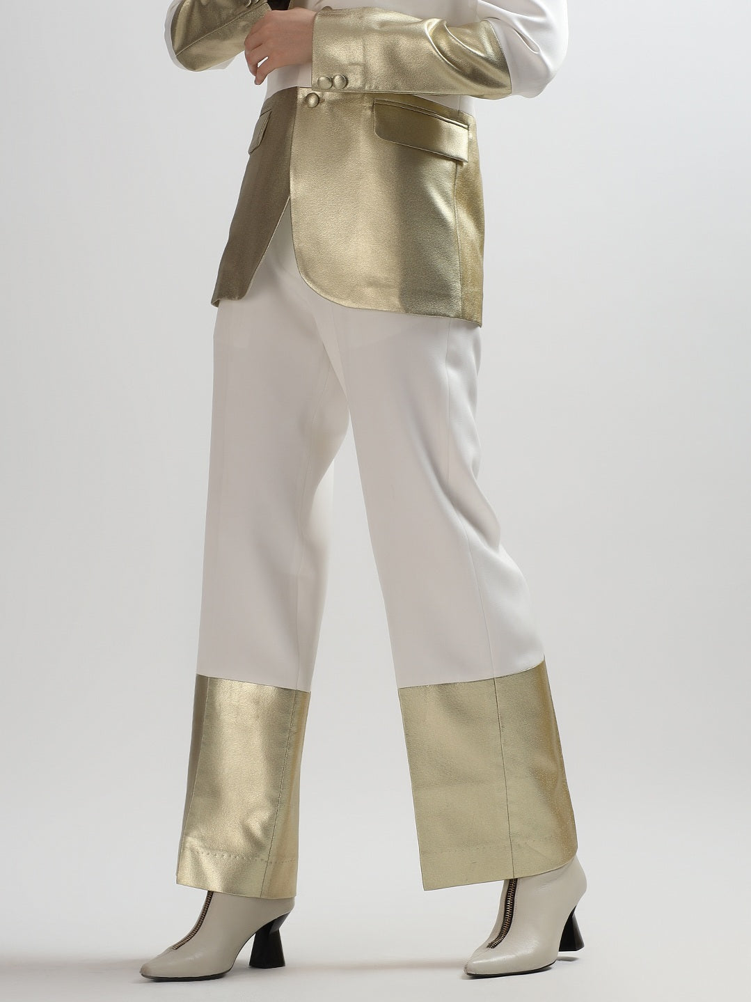 White & Gold Colorblock Trousers