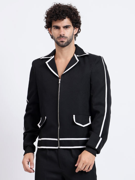 Retro Striped Trim Jacket - White