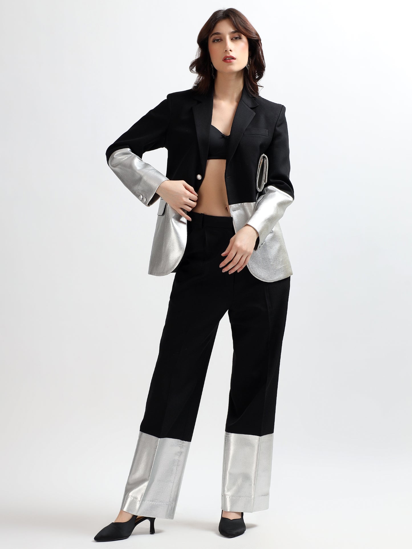 Black & Silver Colorblock Trousers