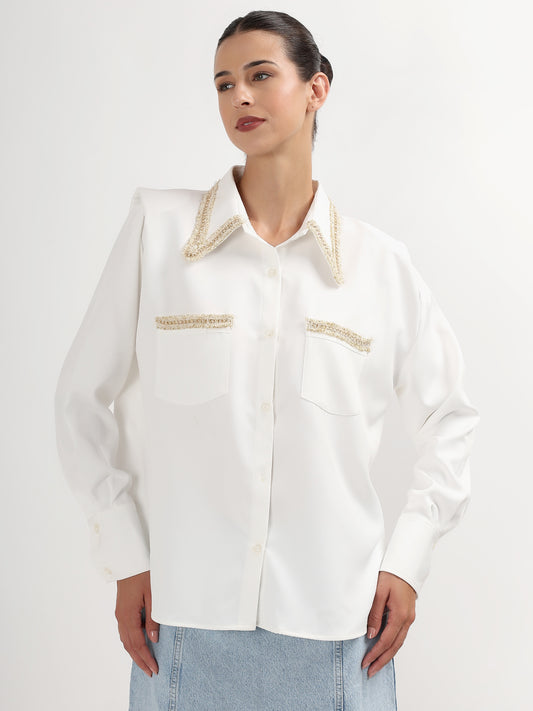 Gold Accent Power Shoulder Shirt
