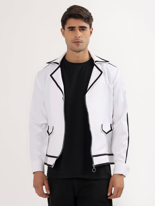 Retro Striped Trim Jacket - White