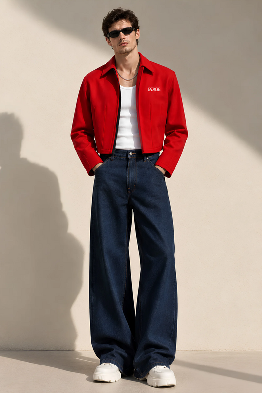 Cropped Contour Jacket - Red