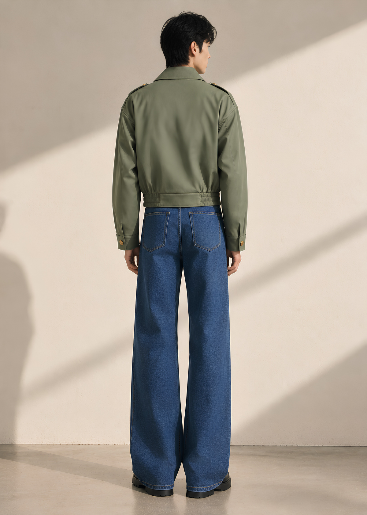 Sage Khaki Cropped Double-Breasted Trench Jacket