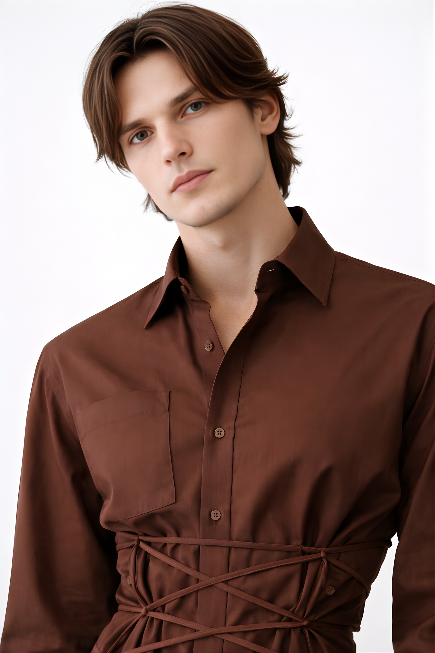 Chocolate Brown Corset Waist Shirt - SS Vol. 11