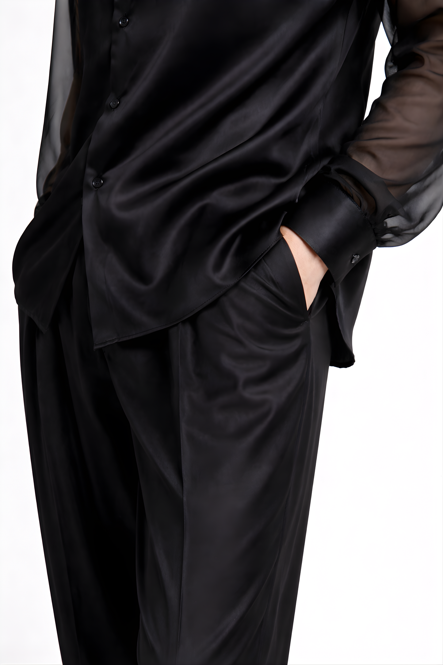 Black Satin Shirt / Organza Sleeves - SS Vol. 11