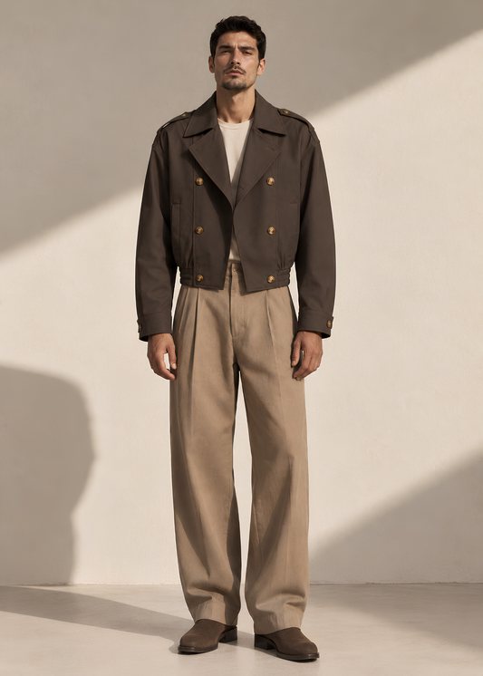 Espresso Brown Cropped Double-Breasted Trench Jacket
