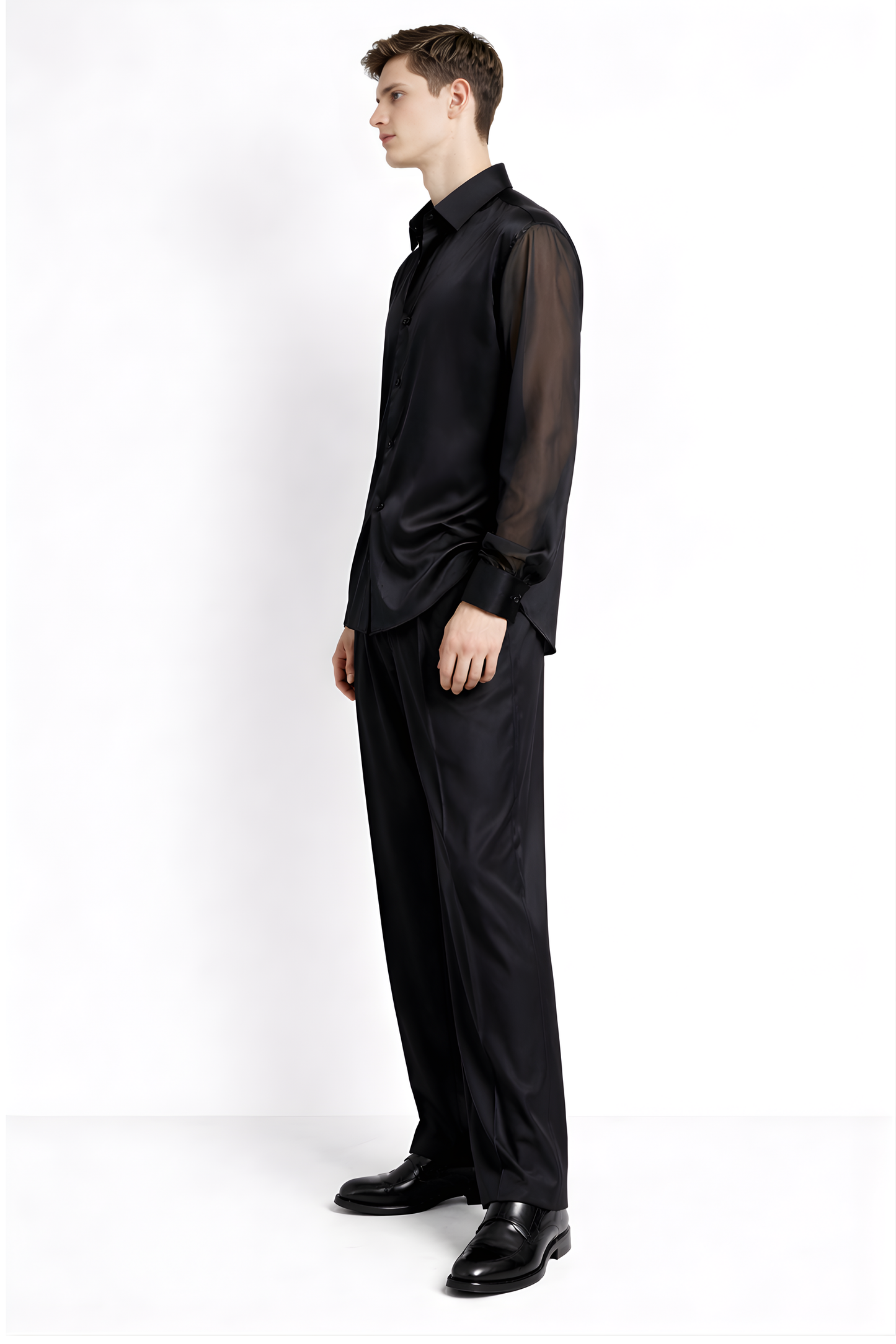 Black Satin Shirt / Organza Sleeves - SS Vol. 11
