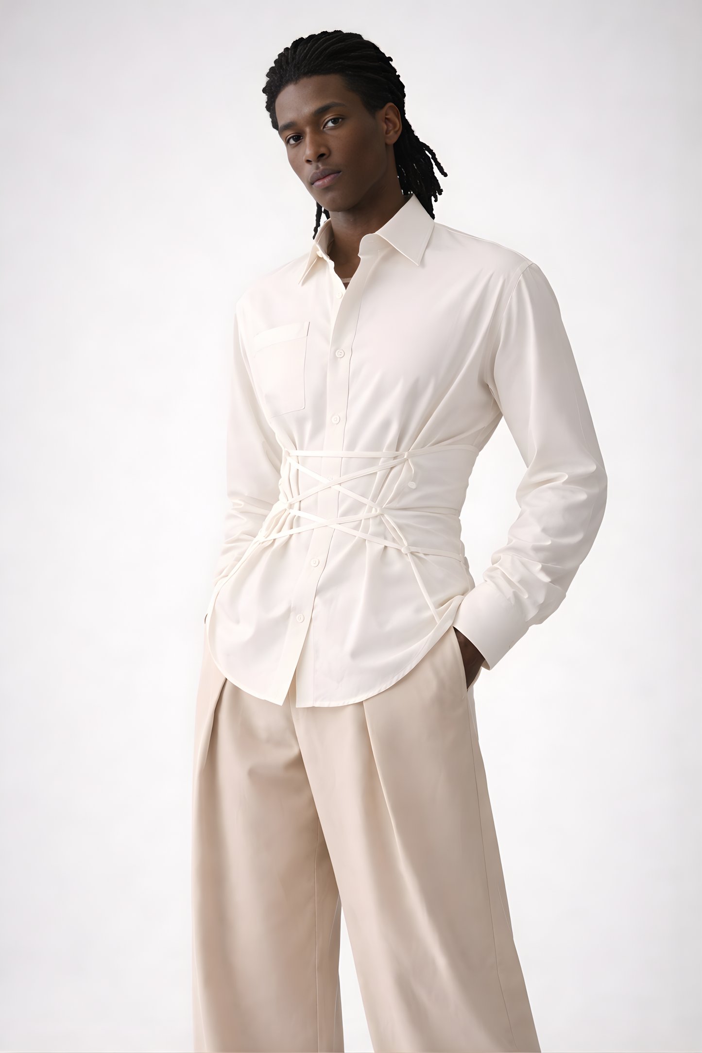 White Corset Waist Shirt - SS Vol. 11