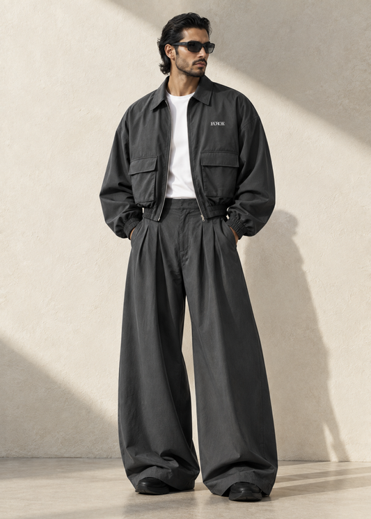 Architectural Cropped Bomber Set - Charcoal Grey